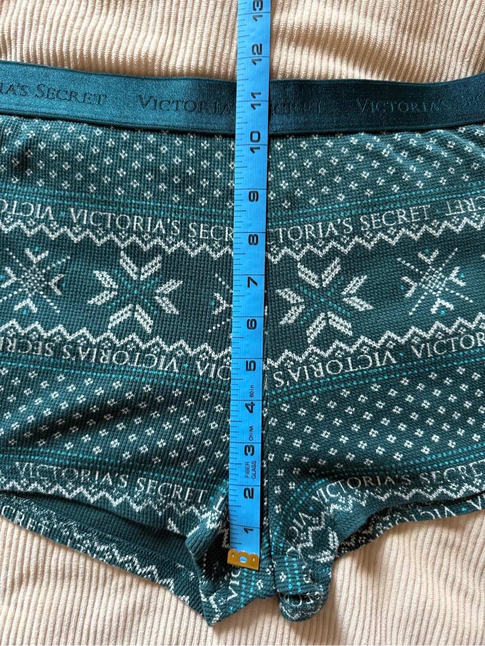 Victoria’s Secret Green Fair Isle Thermal Pajama Set Henley Shorts Medium - Picture 15 of 16